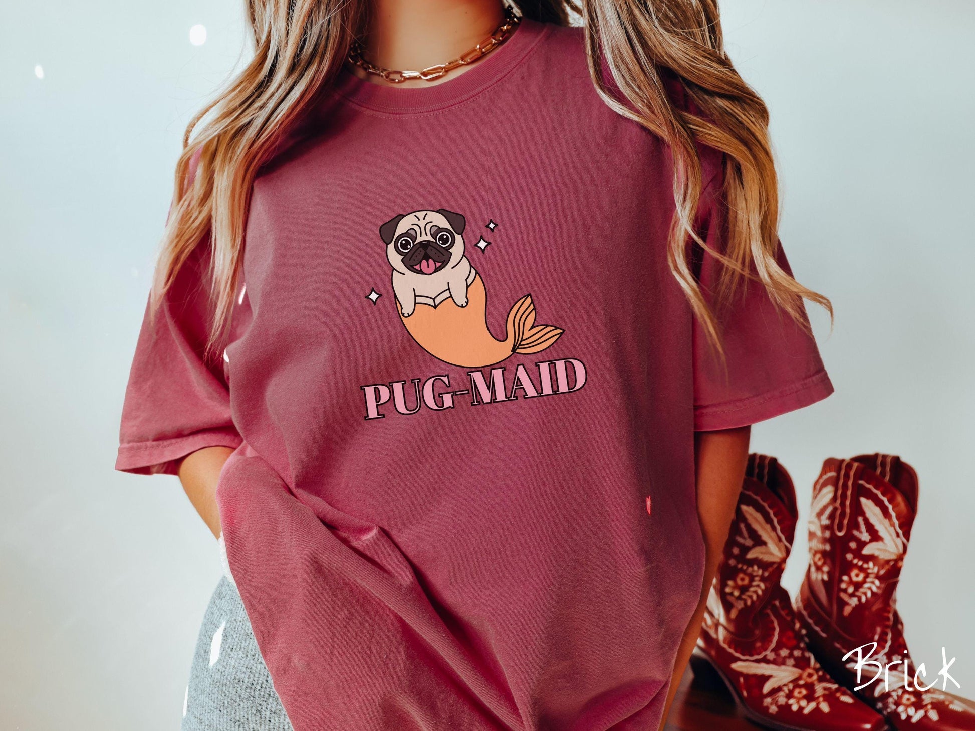 The Pug-Maid Dog Comfort Colors Shirt, Nautical Tee-shirt, Mermaid Dogs, Pug Owner Gift, Puppy Pun