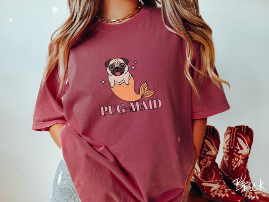 The Pug-Maid Dog Comfort Colors Shirt, Nautical Tee-shirt, Mermaid Dogs, Pug Owner Gift, Puppy Pun
