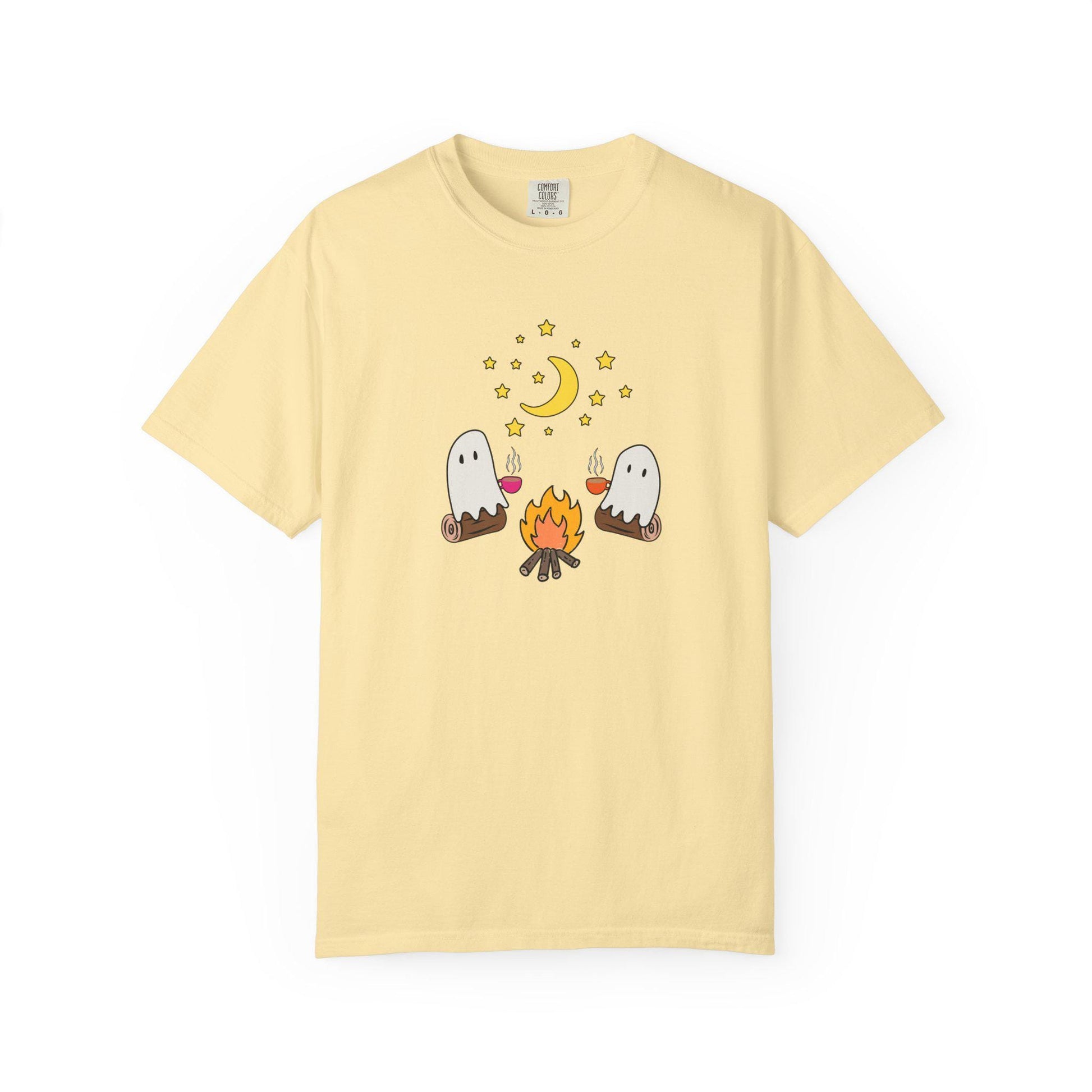 The Cozy Ghosts and Coffee Comfort Colors Shirt, Camping Ghost Tee, Camp Halloween Shirt, Cute Spooky Tee, Camping Gift Halloween
