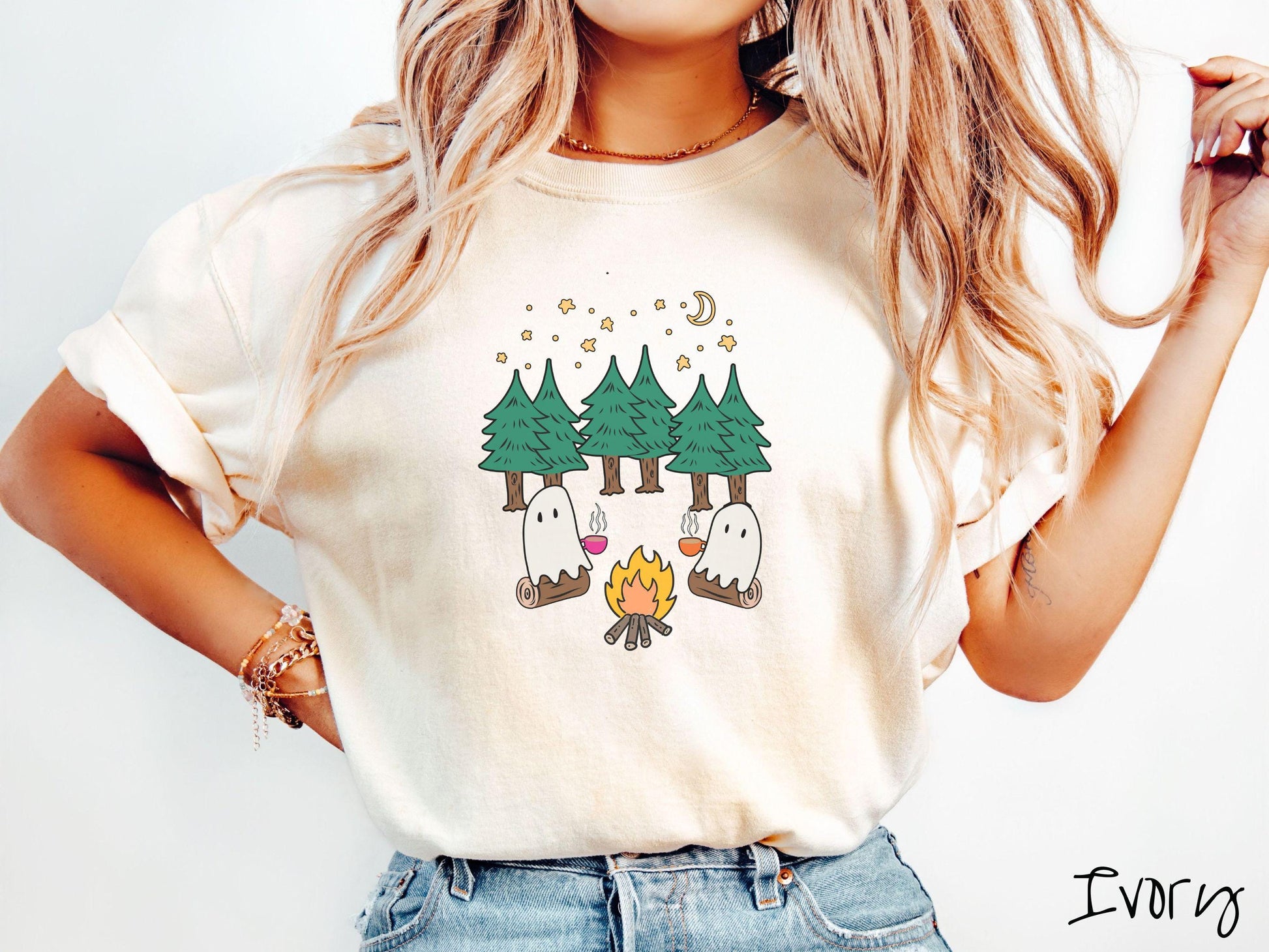 The Ghosts Coffee Camping Comfort Colors Shirt, Camping Ghost Tee, Camp Halloween Shirt, Cute Spooky Tee, Camping Gift Halloween