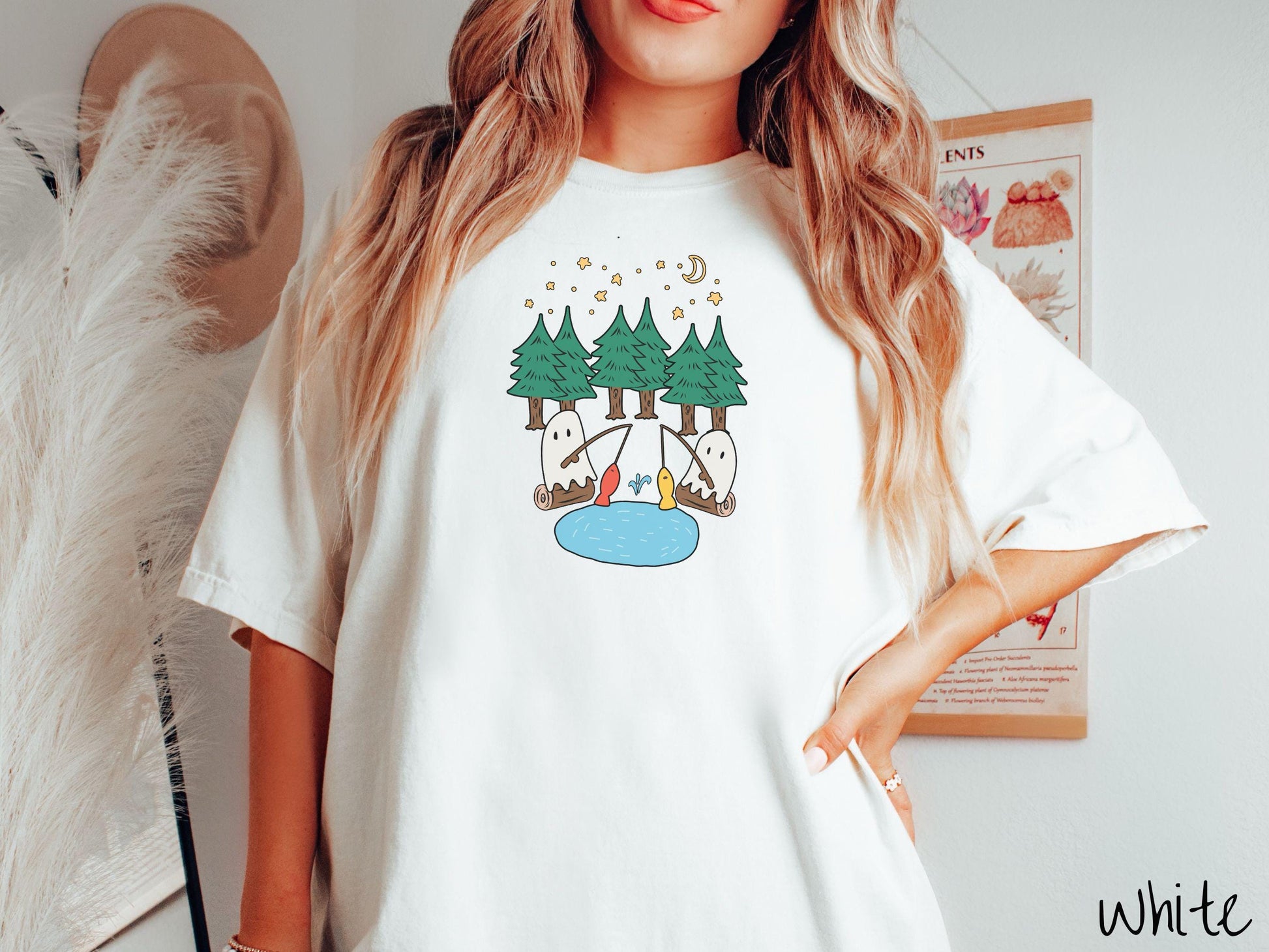 The Ghosts Fishing Forest Comfort Colors Shirt, Camping Ghost Tee, Camp Halloween Shirt, Cute Spooky Tee, Camping Gift Halloween