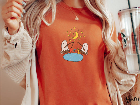 The Ghosts Fishing Comfort Colors Shirt, Camping Ghost Tee, Camp Halloween Shirt, Cute Spooky Tee, Camping Gift Halloween