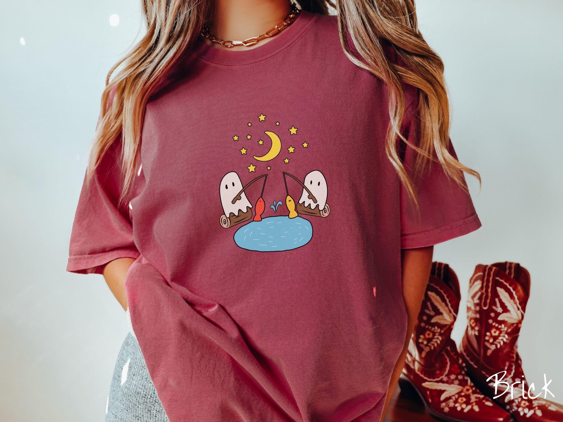 The Ghosts Fishing Comfort Colors Shirt, Camping Ghost Tee, Camp Halloween Shirt, Cute Spooky Tee, Camping Gift Halloween