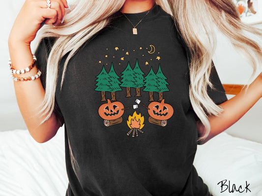 The Cozy Forest Pumpkins Camping Comfort Colors Shirt, Camping Ghost Tee, Camp Halloween Shirt, Cute Spooky Tee, Camping Gift Halloween