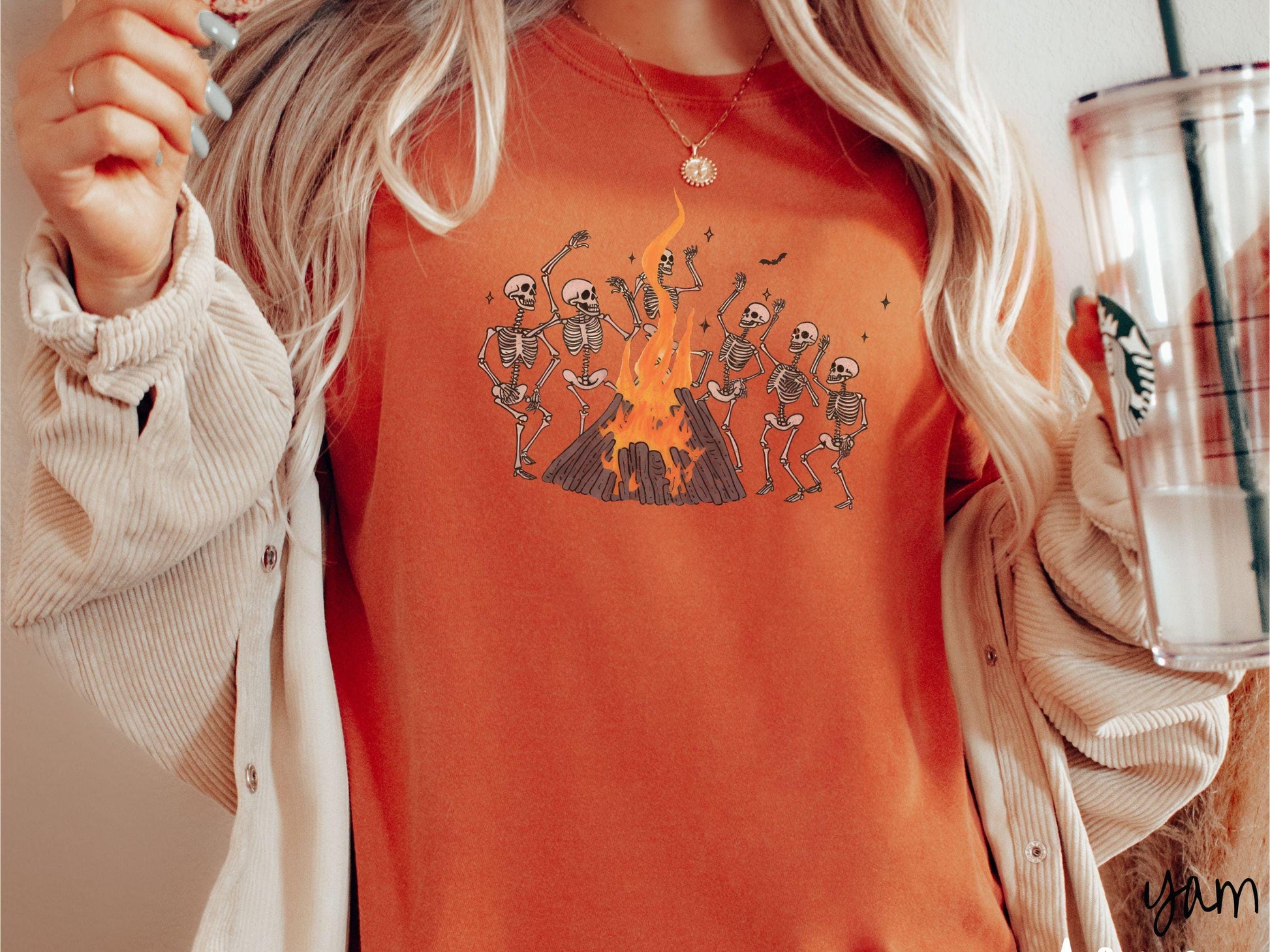 Vintage Dancing Skeletons Bonfire Comfort Colors Shirt, Camping Ghost Tee, Gothic Skeletons Shirt, Cute Spooky Tee, Camping Gift Halloween