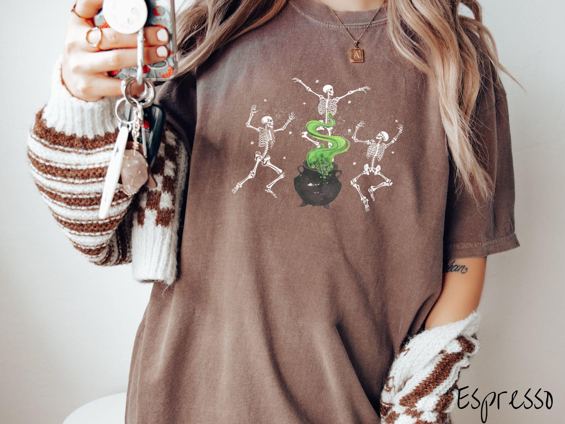 The Vintage Dancing Skeletons Cauldron Comfort Colors Shirt, Skeleton Lover Tee, Gothic Skeletons Shirt, Cute Spooky Tee, Halloween Gift