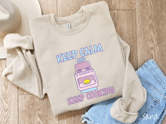 The Retro Bun In The Oven Gildan Sweatshirt, Gift This Colorful Pregnancy Shirt to your Friends! Keep Calm Cooking