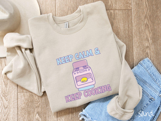 The Retro Bun In The Oven Gildan Sweatshirt, Gift This Colorful Pregnancy Shirt to your Friends! Keep Calm Cooking Top