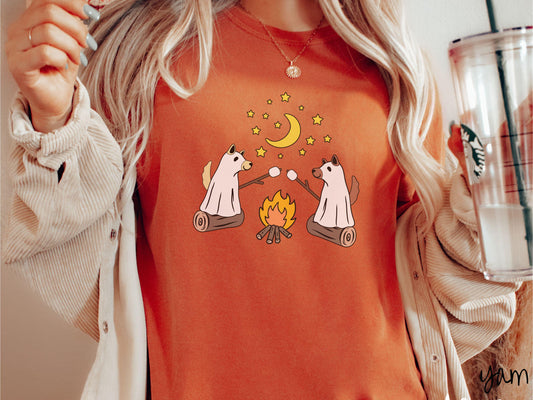 The Dog Ghosts Camping Comfort Colors Shirt, Camping Ghost Tee, Camp Halloween Shirt, Cute Spooky Tee, Camping Gift Halloween