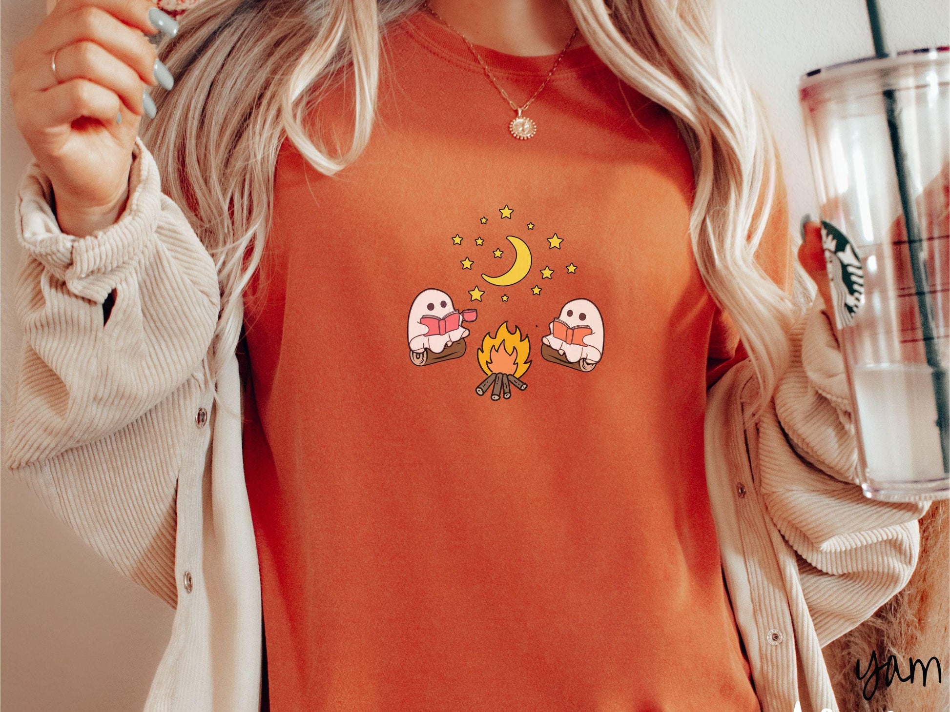 The Cozy Ghosts Reading Comfort Colors Shirt, Camping Ghost Tee, Camp Halloween Shirt, Cute Spooky Tee, Camping Gift Halloween