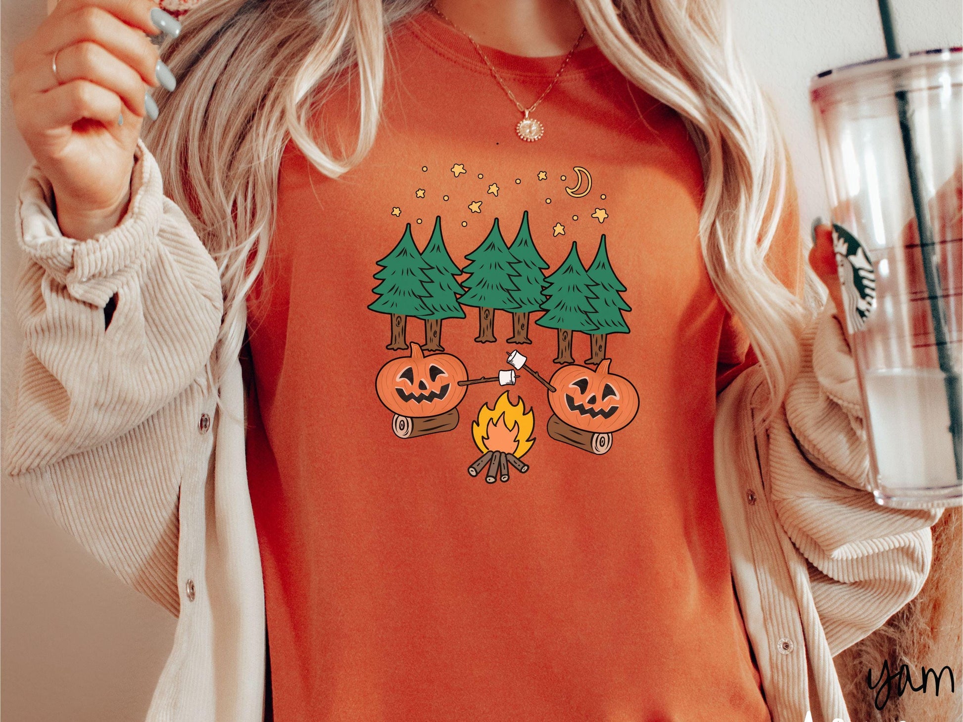 The Cozy Forest Pumpkins Camping Comfort Colors Shirt, Camping Ghost Tee, Camp Halloween Shirt, Cute Spooky Tee, Camping Gift Halloween