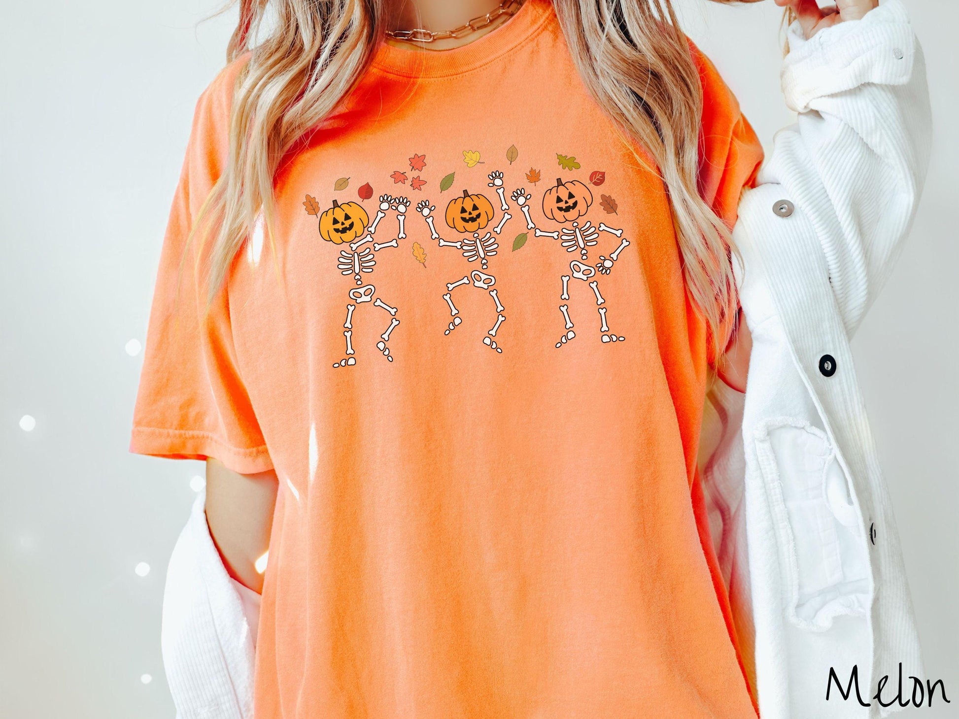 The Cozy Fall Dancing Skeletons Comfort Colors Shirt, Camping Ghost Tee, Fall Leaves, Cute Spooky Tee, Spooky Fall Shirt
