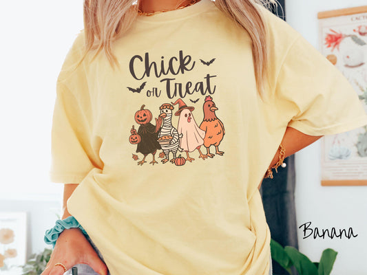 The Chick or Treat Comfort Colors Shirt, Halloween Chicken Shirt, Cute Spooky Tee, Halloween Gift, Retro Halloween