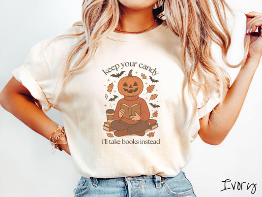The Cozy Fall Books Pumpkin Comfort Colors Shirt, Warm Cozy Halloween Shirt, Cute Spooky Tee, Halloween Gift, Retro Halloween