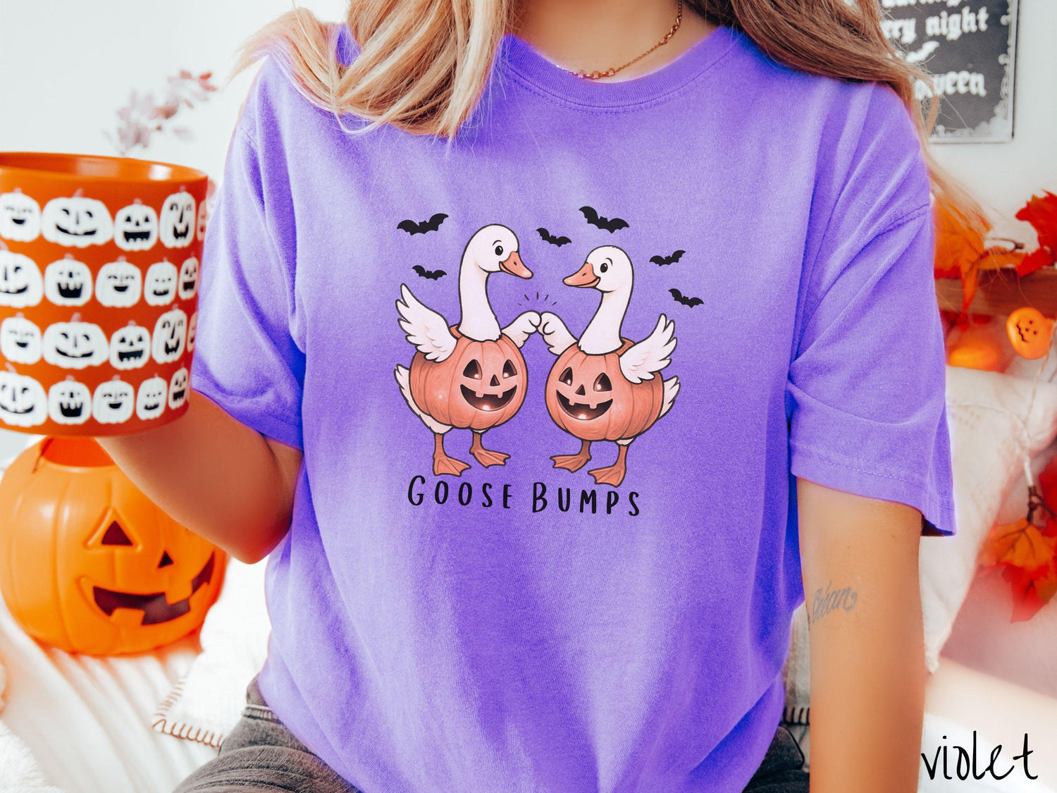 The Halloween Goose Bumps Geese Comfort Colors Shirt, Goose Pun Shirt, Cute Spooky Tee, Halloween Gift, Retro Halloween