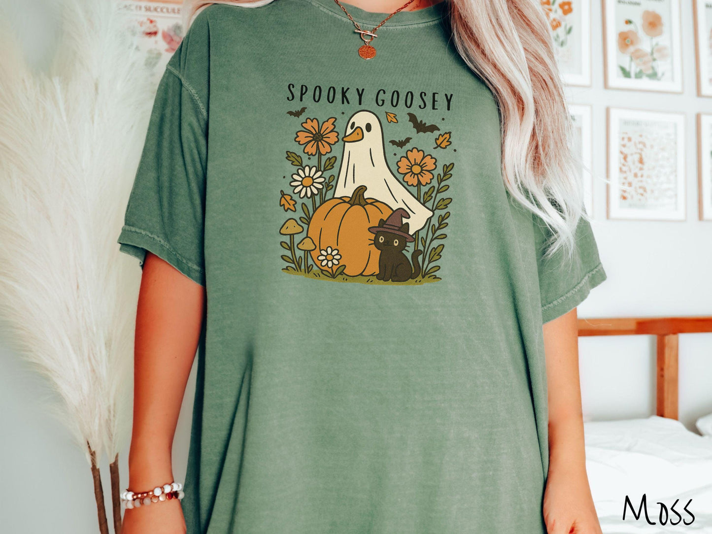 The Spooky Goosey and Cat Comfort Colors Shirt, Vintage Halloween Shirt, Cute Spooky Tee, Halloween Gift, Retro Halloween