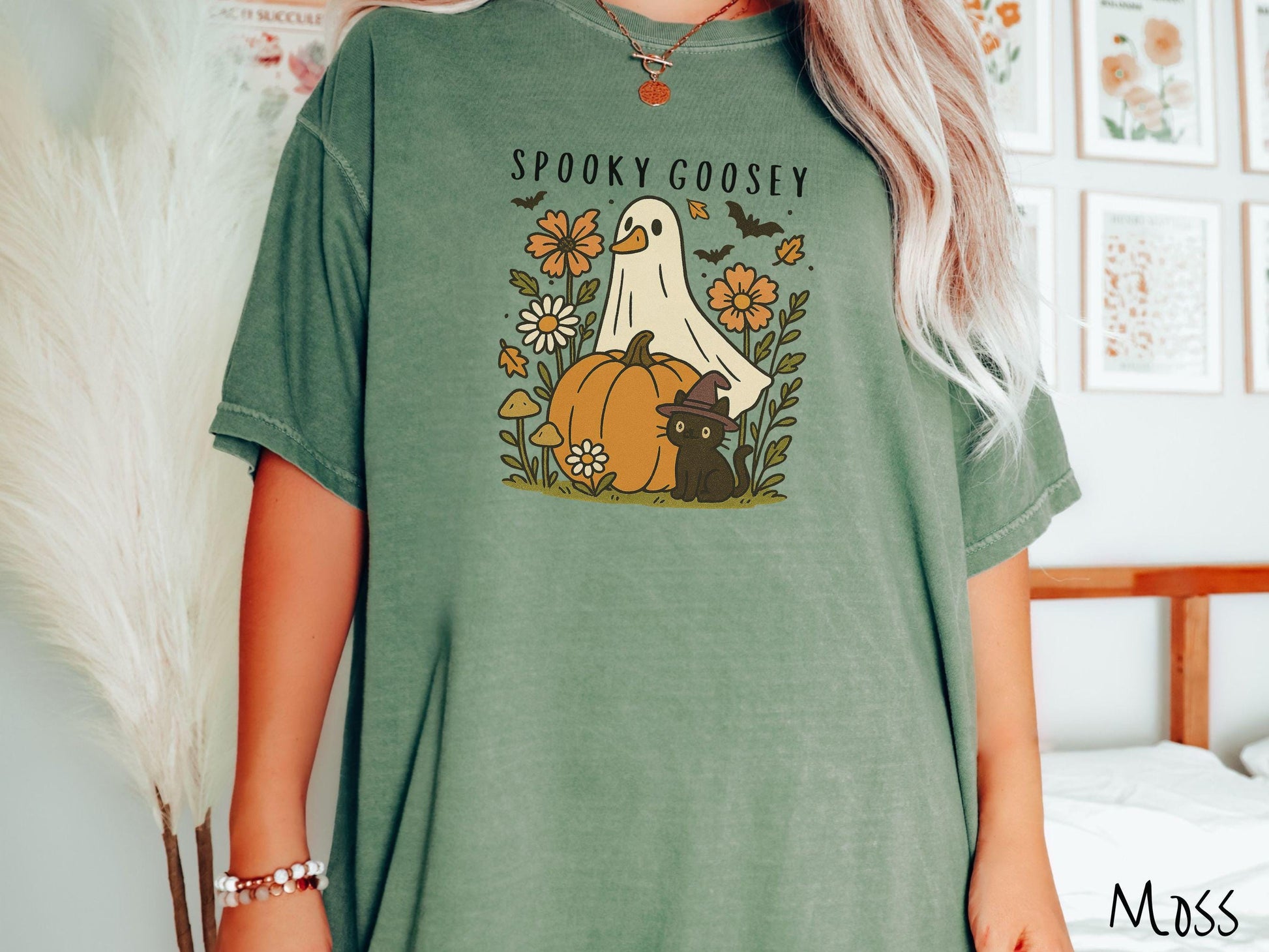 The Spooky Goosey and Cat Comfort Colors Shirt, Vintage Halloween Shirt, Cute Spooky Tee, Halloween Gift, Retro Halloween