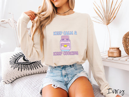 The Retro Bun In The Oven Comfort Colors Long Sleeve Shirt, Gift This Colorful Pregnancy Shirt to your Friends! Keep Cooking Top