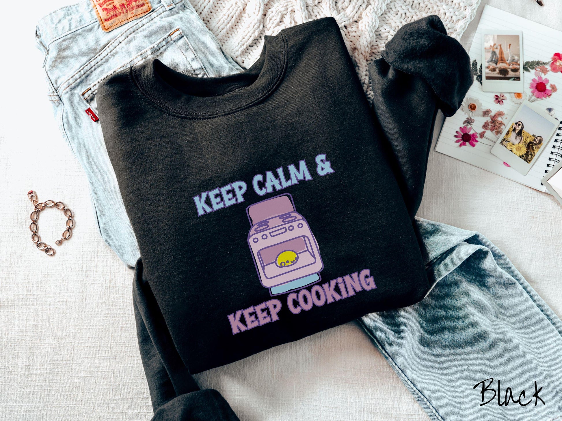 The Retro Bun In The Oven Gildan Sweatshirt, Gift This Colorful Pregnancy Shirt to your Friends! Keep Calm Cooking Top