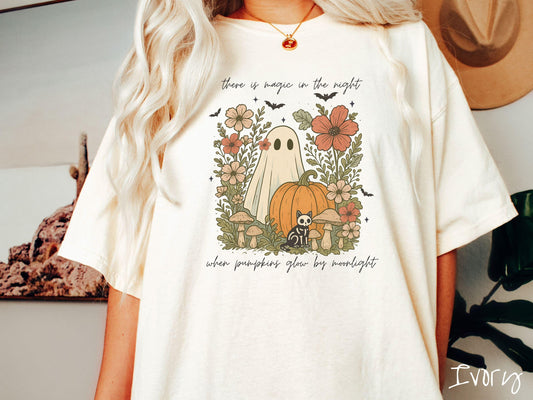 The Storybook Halloween Ghost Scene Comfort Colors Shirt, Pumpkin Patch Shirt, Cute Spooky Tee, Halloween Gift, Retro Halloween