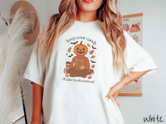 The Cozy Fall Books Pumpkin Comfort Colors Shirt, Warm Cozy Halloween Shirt, Cute Spooky Tee, Halloween Gift, Retro Halloween