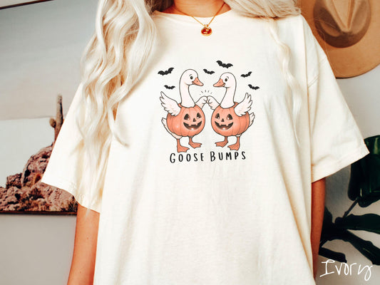 The Halloween Goose Bumps Geese Comfort Colors Shirt, Goose Pun Shirt, Cute Spooky Tee, Halloween Gift, Retro Halloween