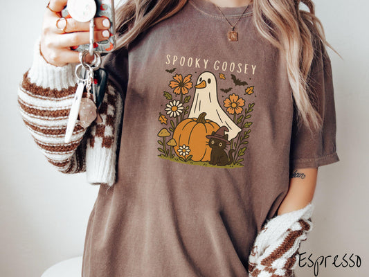 The Spooky Goosey and Cat Comfort Colors Shirt, Vintage Halloween Shirt, Cute Spooky Tee, Halloween Gift, Retro Halloween