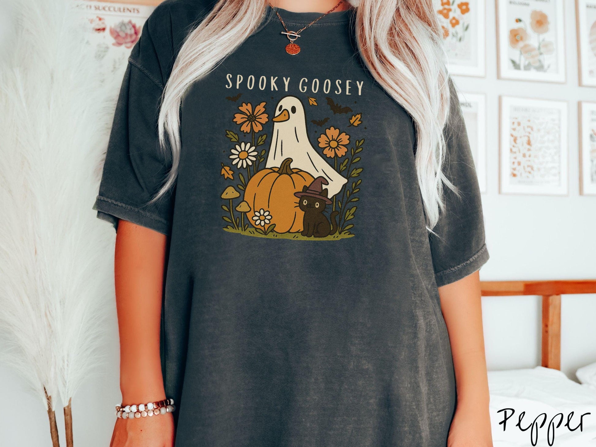 The Spooky Goosey and Cat Comfort Colors Shirt, Vintage Halloween Shirt, Cute Spooky Tee, Halloween Gift, Retro Halloween