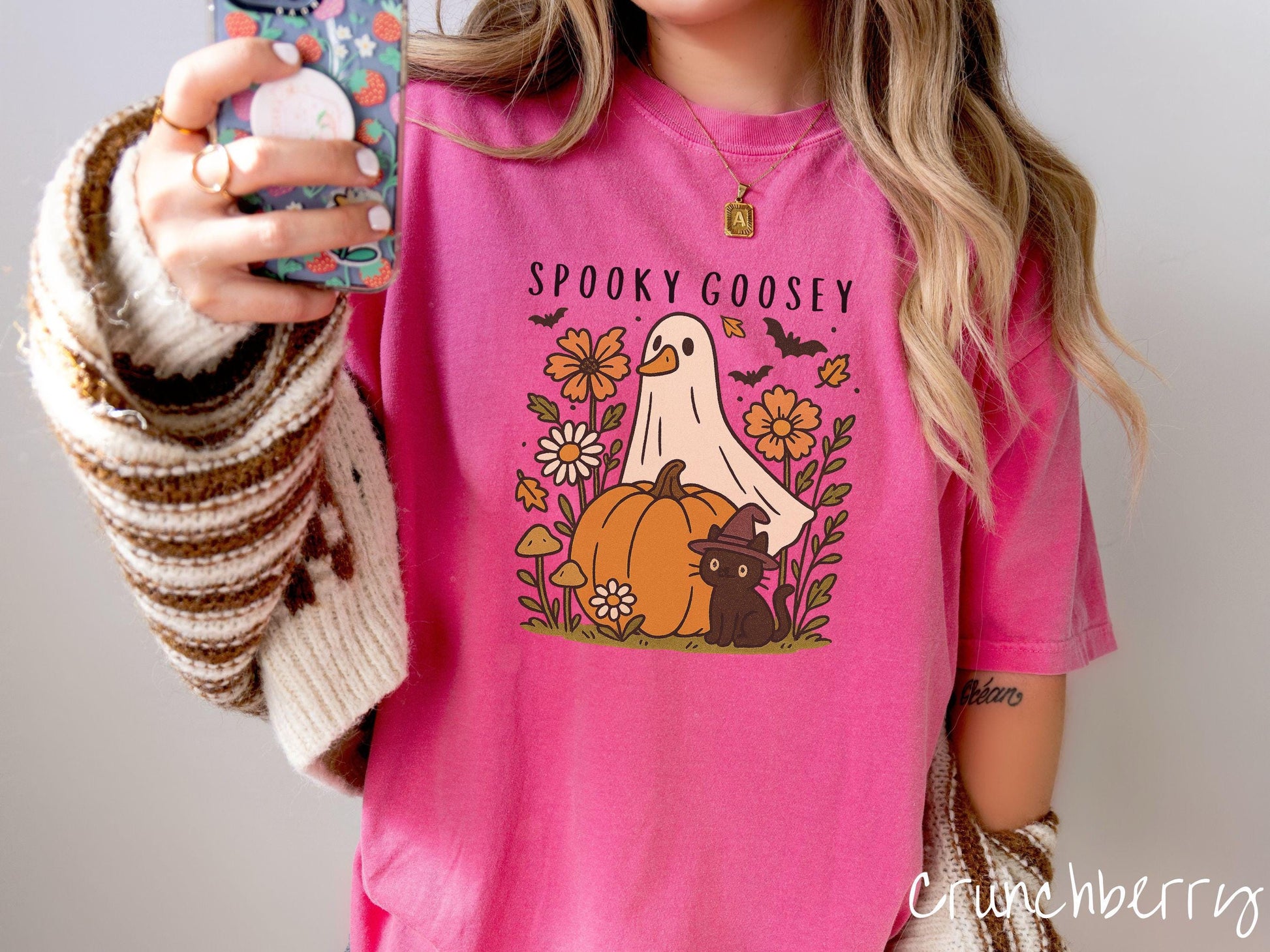The Spooky Goosey and Cat Comfort Colors Shirt, Vintage Halloween Shirt, Cute Spooky Tee, Halloween Gift, Retro Halloween