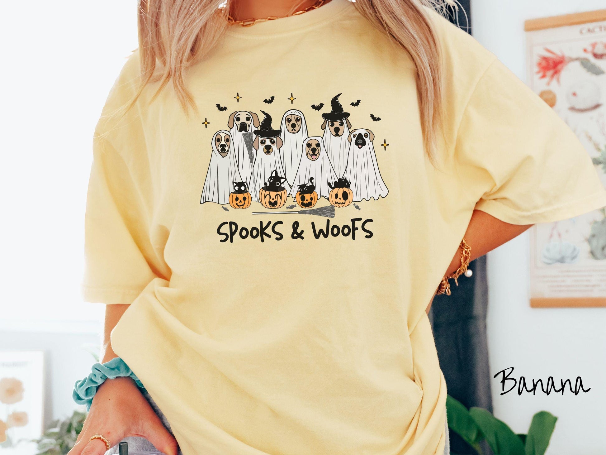 The Spooks and Woofs Comfort Colors Shirt, Vintage Halloween Dog Shirt, Cute Spooky Tee, Halloween Gift, Retro Halloween
