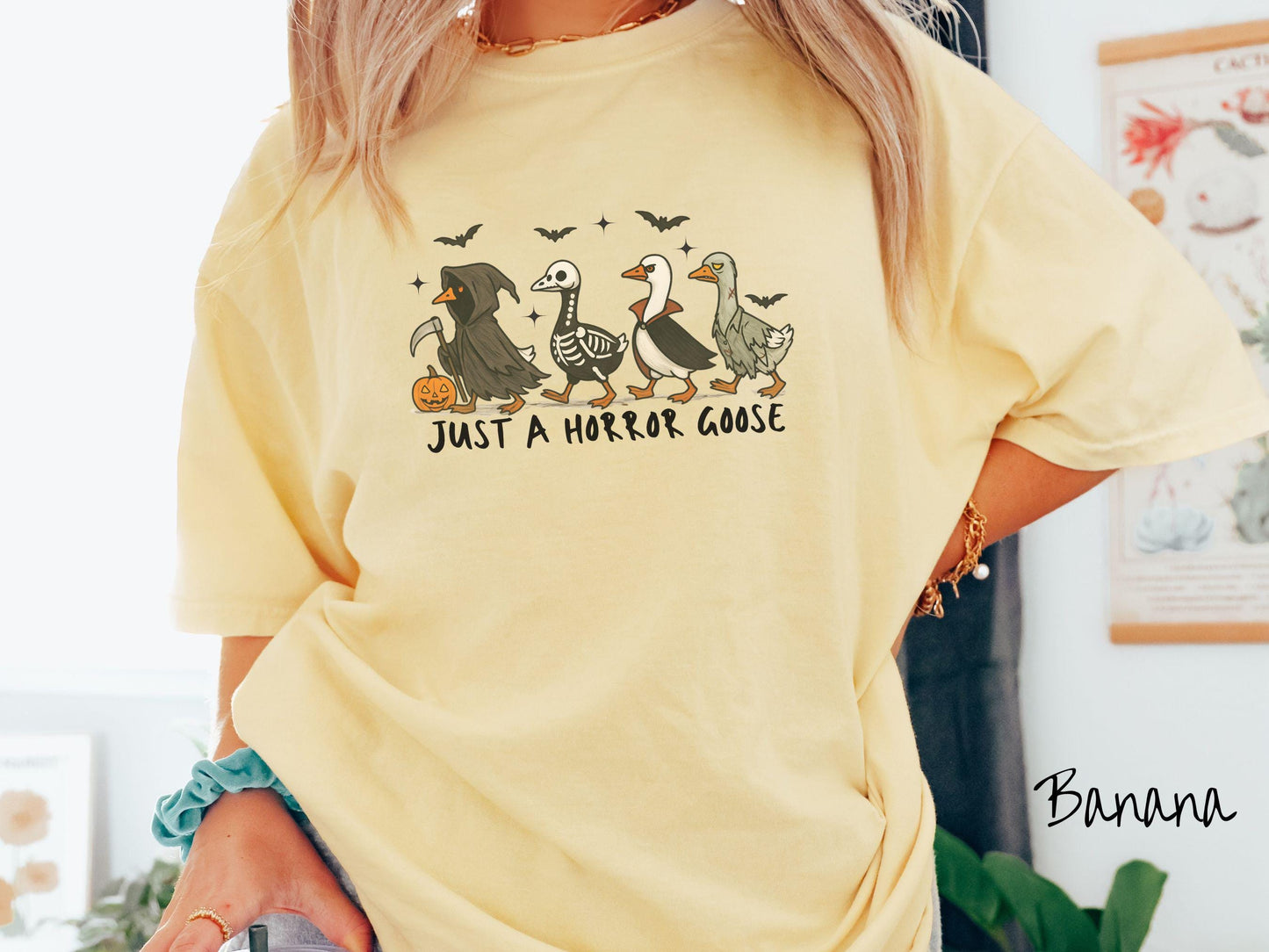 Just a Horror Goose Comfort Colors Shirt, Vintage Halloween Shirt, Cute Spooky Tee, Halloween Gift, Retro Halloween