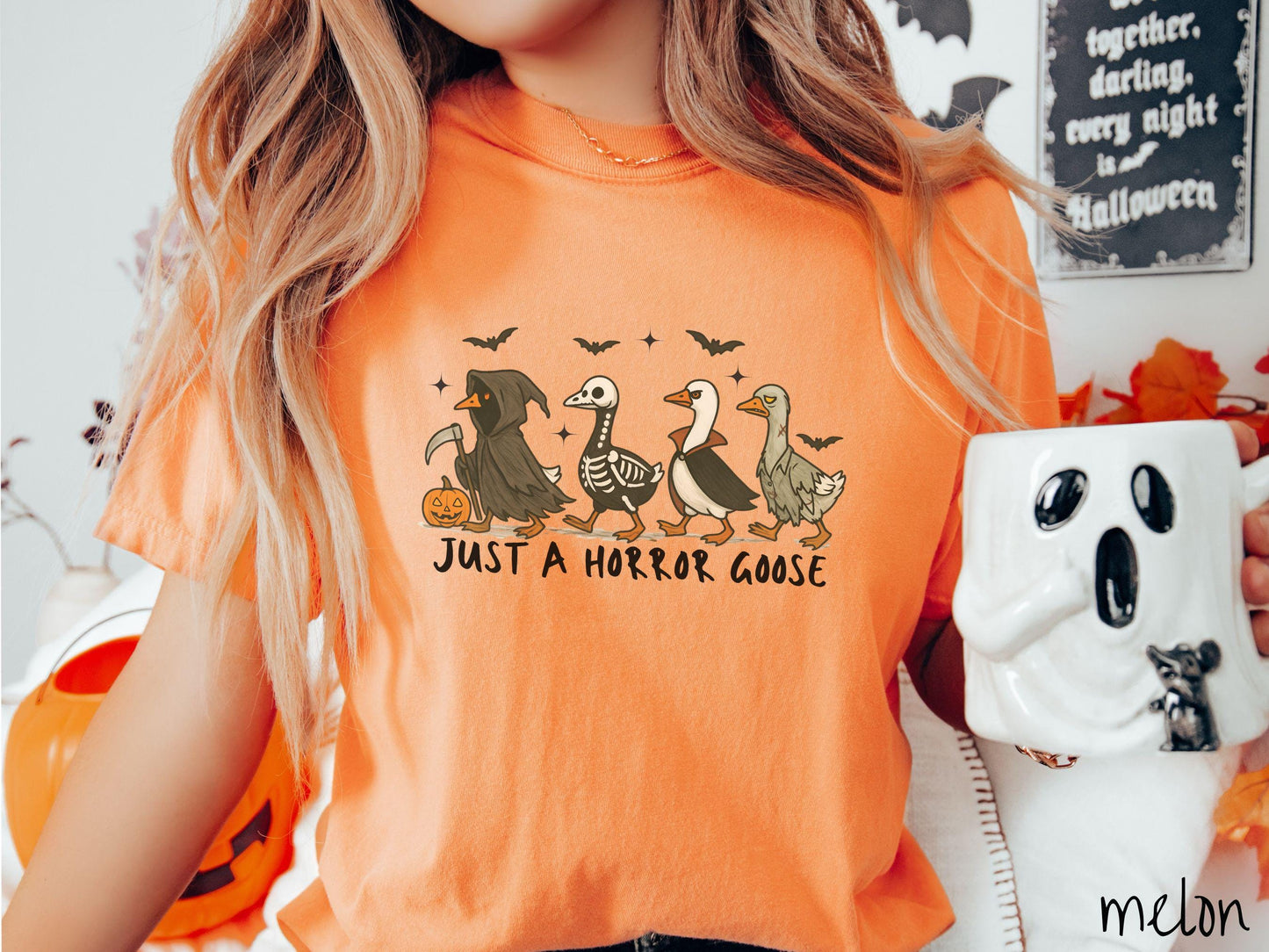 Just a Horror Goose Comfort Colors Shirt, Vintage Halloween Shirt, Cute Spooky Tee, Halloween Gift, Retro Halloween