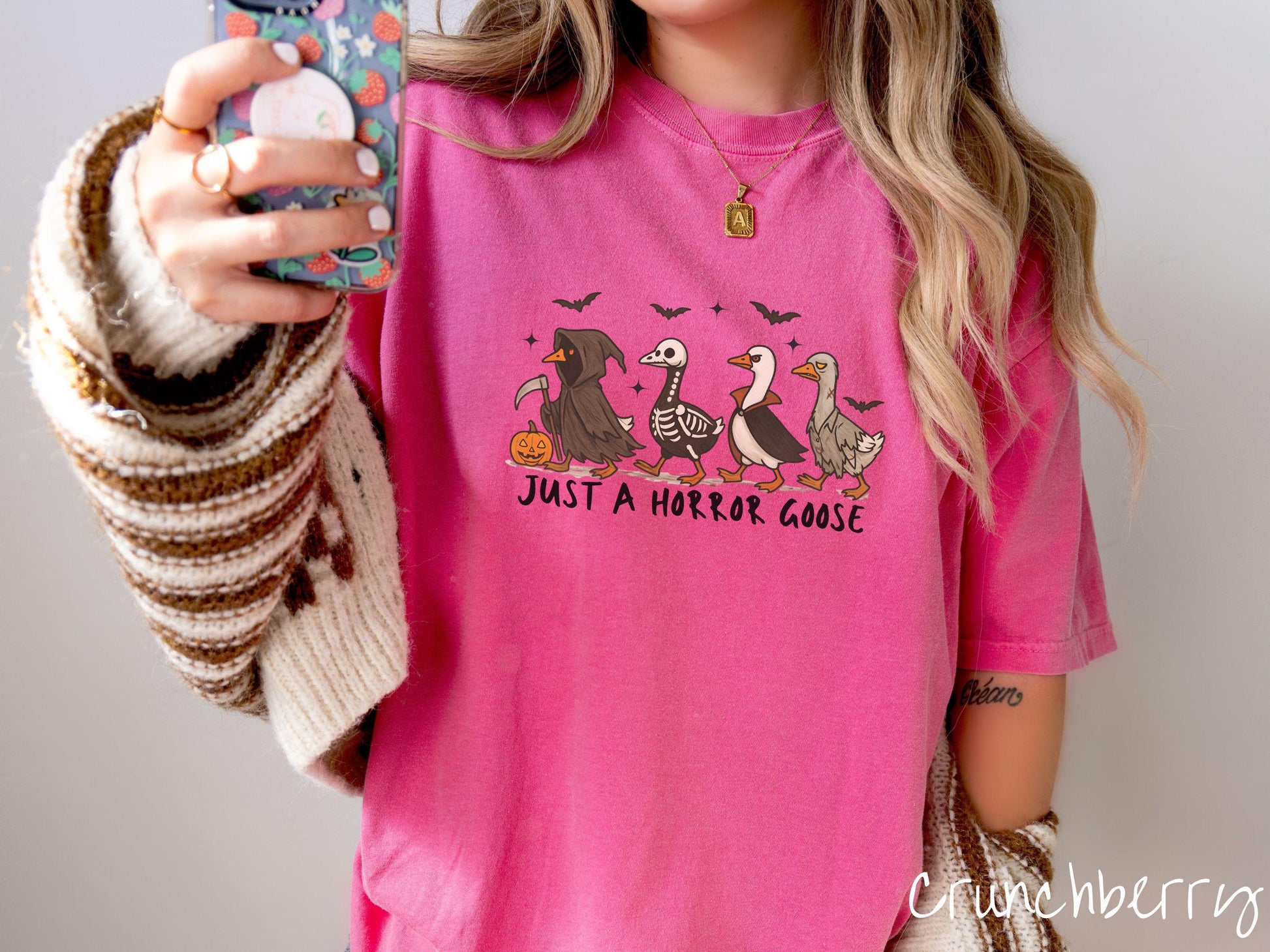 Just a Horror Goose Comfort Colors Shirt, Vintage Halloween Shirt, Cute Spooky Tee, Halloween Gift, Retro Halloween