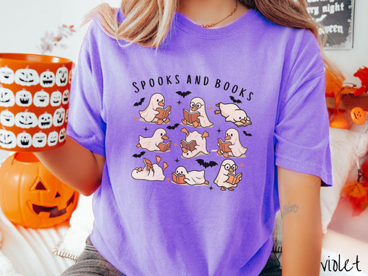 The Spooks and Books Teacher Comfort Colors Shirt, Vintage Goose Halloween Shirt, Cute Spooky Tee, Halloween Gift, Retro Halloween