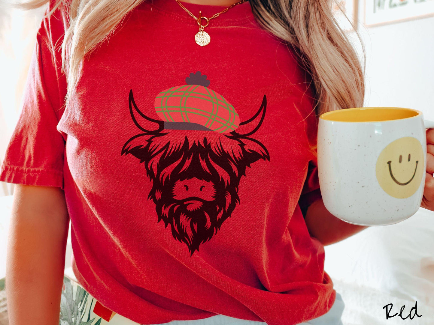 Comfort Colors Shirt, Christmas Highlander Cow Shirt, Scottish Christmas Shirt, Christmas Tartan, Cow Lover Gift, Wool Tam Christmas Shirt