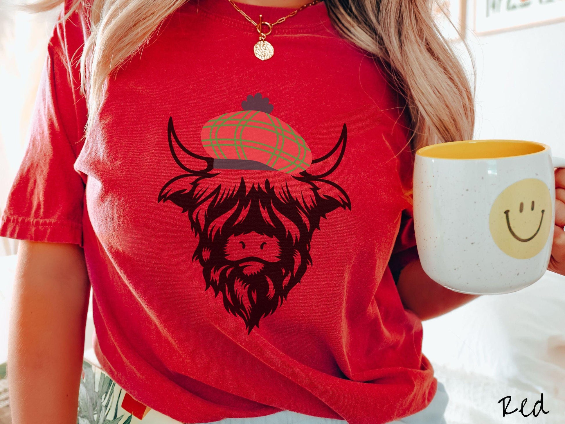 Comfort Colors Shirt, Christmas Highlander Cow Shirt, Scottish Christmas Shirt, Christmas Tartan, Cow Lover Gift, Wool Tam Christmas Shirt