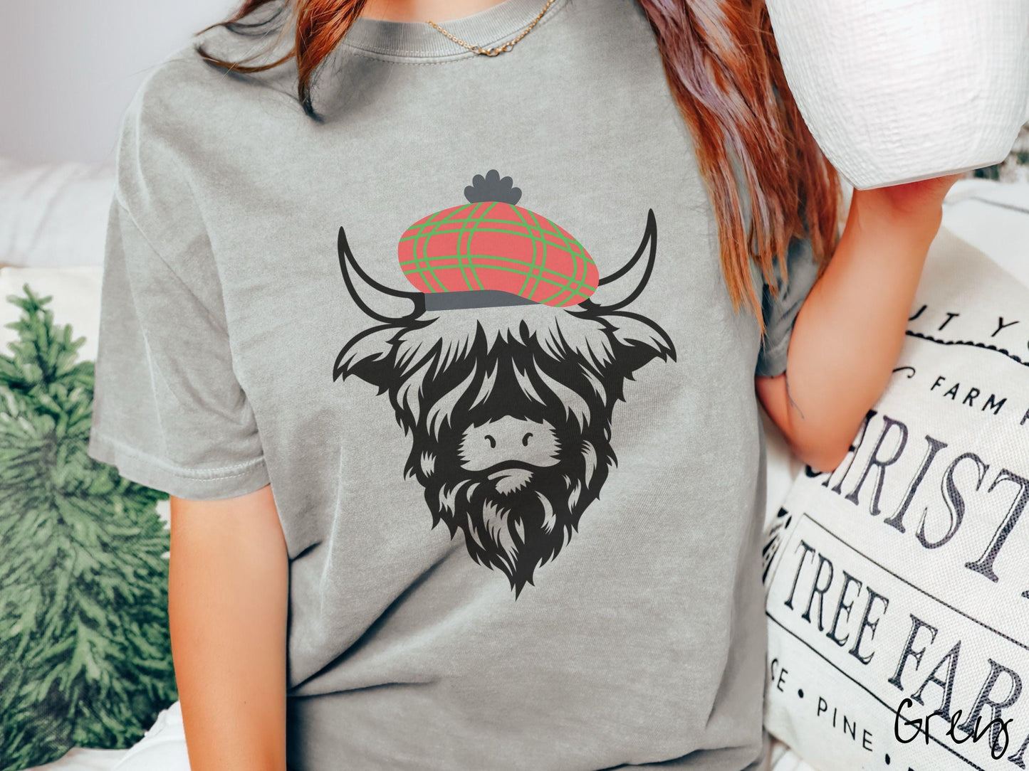 Comfort Colors Shirt, Christmas Highlander Cow Shirt, Scottish Christmas Shirt, Christmas Tartan, Cow Lover Gift, Wool Tam Christmas Shirt