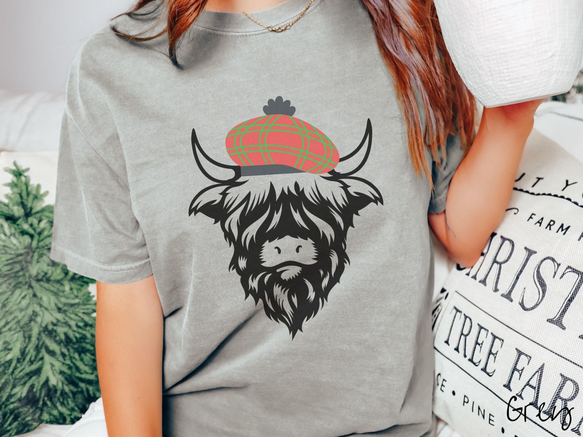 Comfort Colors Shirt, Christmas Highlander Cow Shirt, Scottish Christmas Shirt, Christmas Tartan, Cow Lover Gift, Wool Tam Christmas Shirt