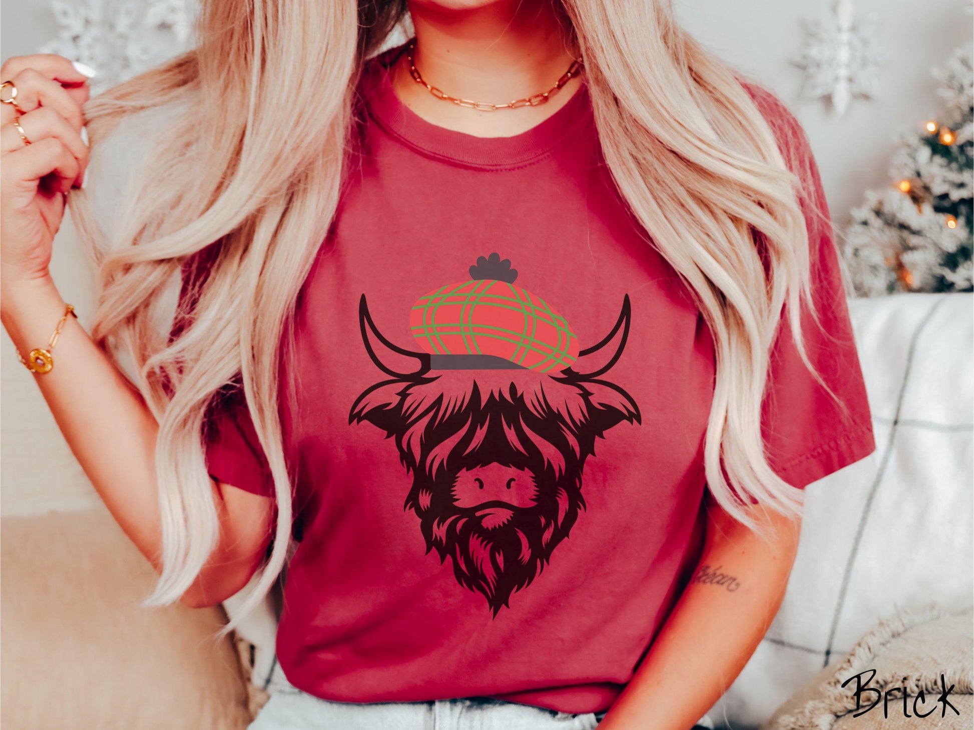 Comfort Colors Shirt, Christmas Highlander Cow Shirt, Scottish Christmas Shirt, Christmas Tartan, Cow Lover Gift, Wool Tam Christmas Shirt