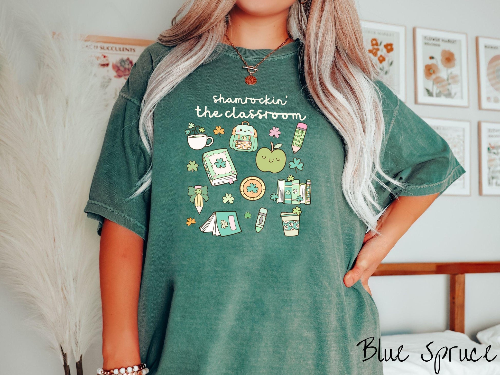 Colorful St Patricks Day Teacher Shirt, Fun Lucky Teacher Shamrock Tee, Classroom Holiday Shirt for Educators, Grid Style