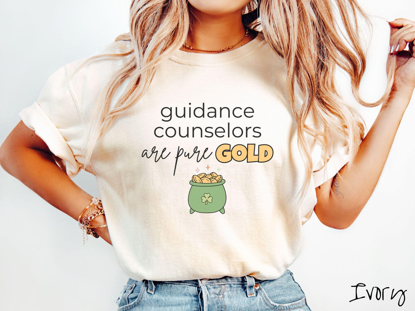 Guidance Counselor St Patricks Day Shirt, Lucky School Counselor Tee, Counselor Shamrock Shirt, Student Support Staff Gold Shirt