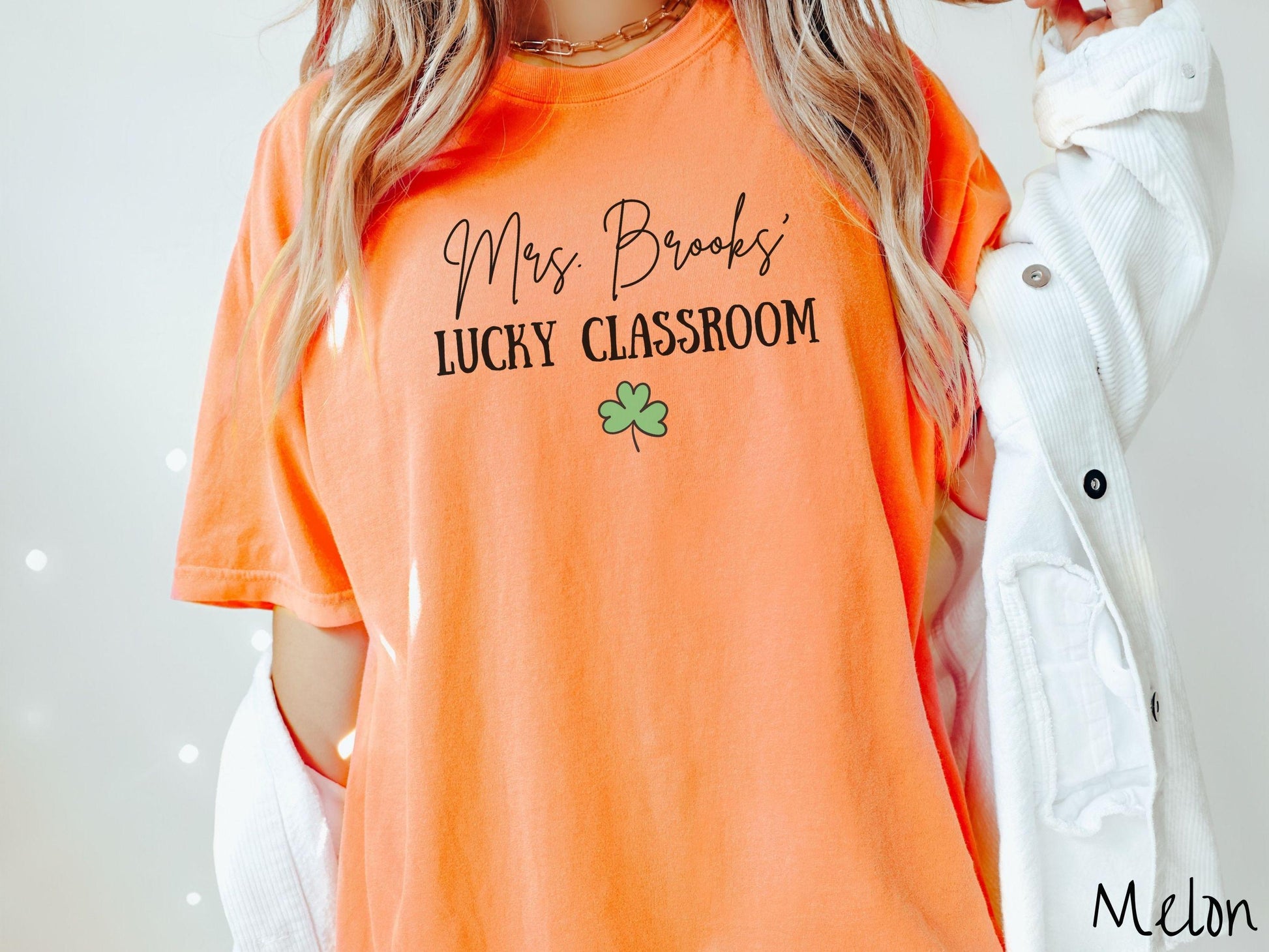 Custom St Patricks Day Teacher Shirt, Personalized Teacher Name Tee, Shamrock Classroom Shirt, Lucky Educator Gift