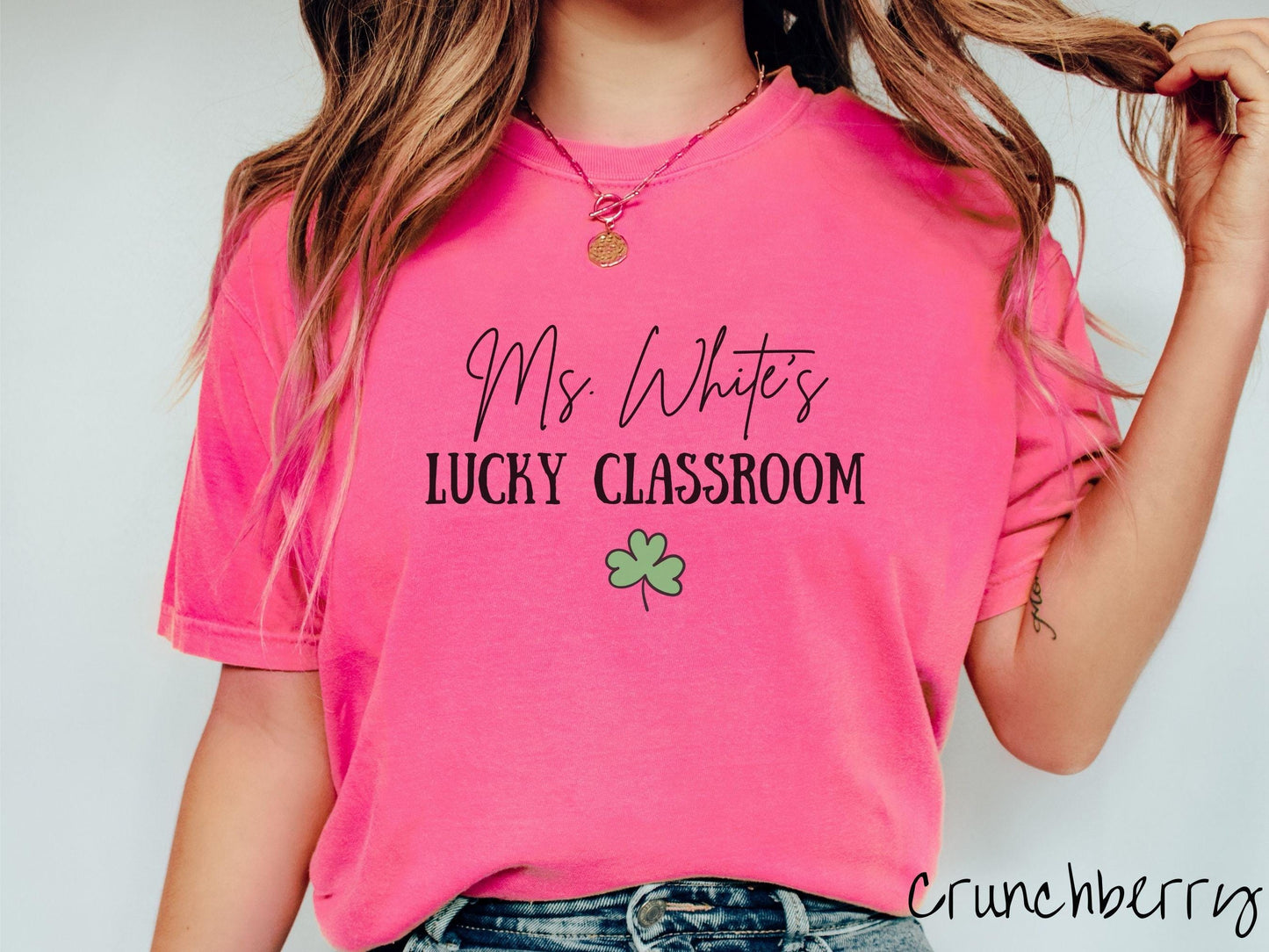 Custom St Patricks Day Teacher Shirt, Personalized Teacher Name Tee, Shamrock Classroom Shirt, Lucky Educator Gift