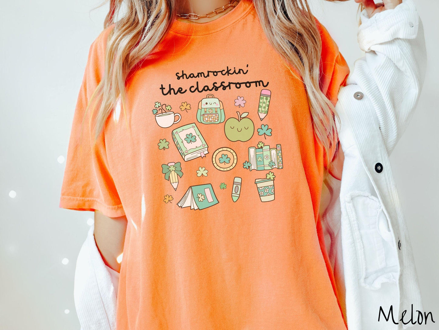 Colorful St Patricks Day Teacher Shirt, Fun Lucky Teacher Shamrock Tee, Classroom Holiday Shirt for Educators, Grid Style