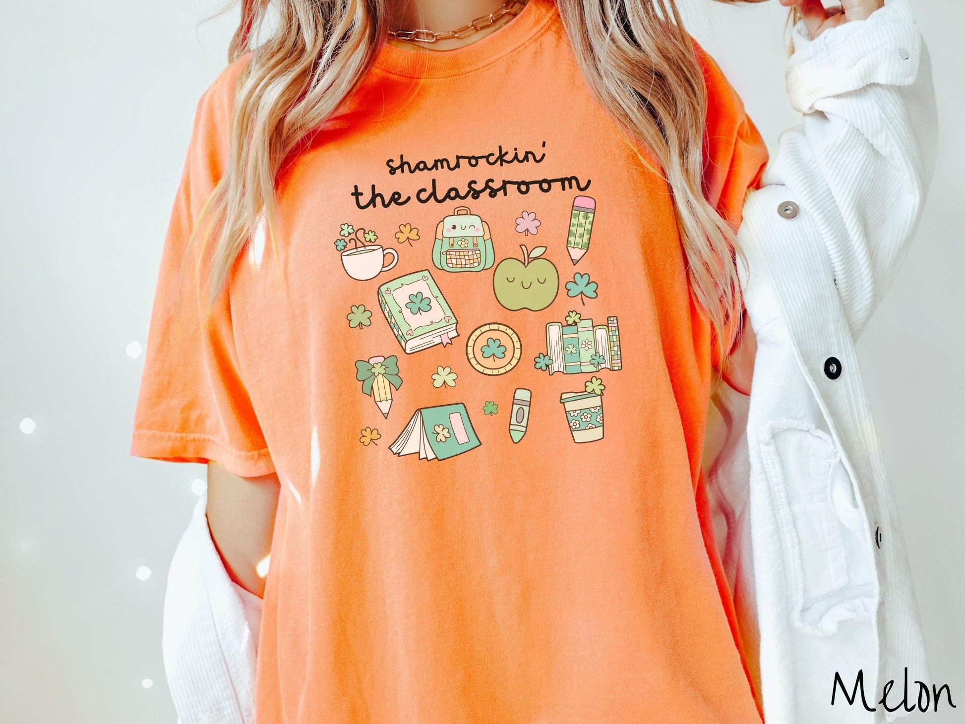 Colorful St Patricks Day Teacher Shirt, Fun Lucky Teacher Shamrock Tee, Classroom Holiday Shirt for Educators, Grid Style