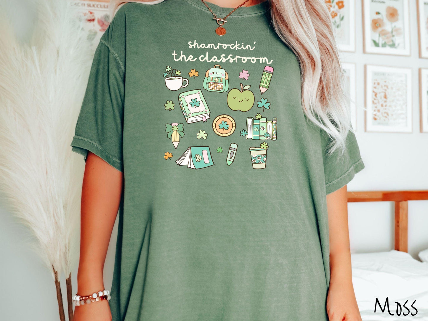 Colorful St Patricks Day Teacher Shirt, Fun Lucky Teacher Shamrock Tee, Classroom Holiday Shirt for Educators, Grid Style