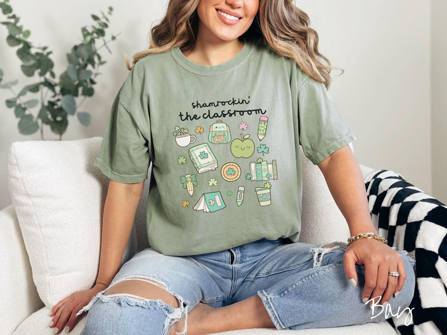 Colorful St Patricks Day Teacher Shirt, Fun Lucky Teacher Shamrock Tee, Classroom Holiday Shirt for Educators, Grid Style