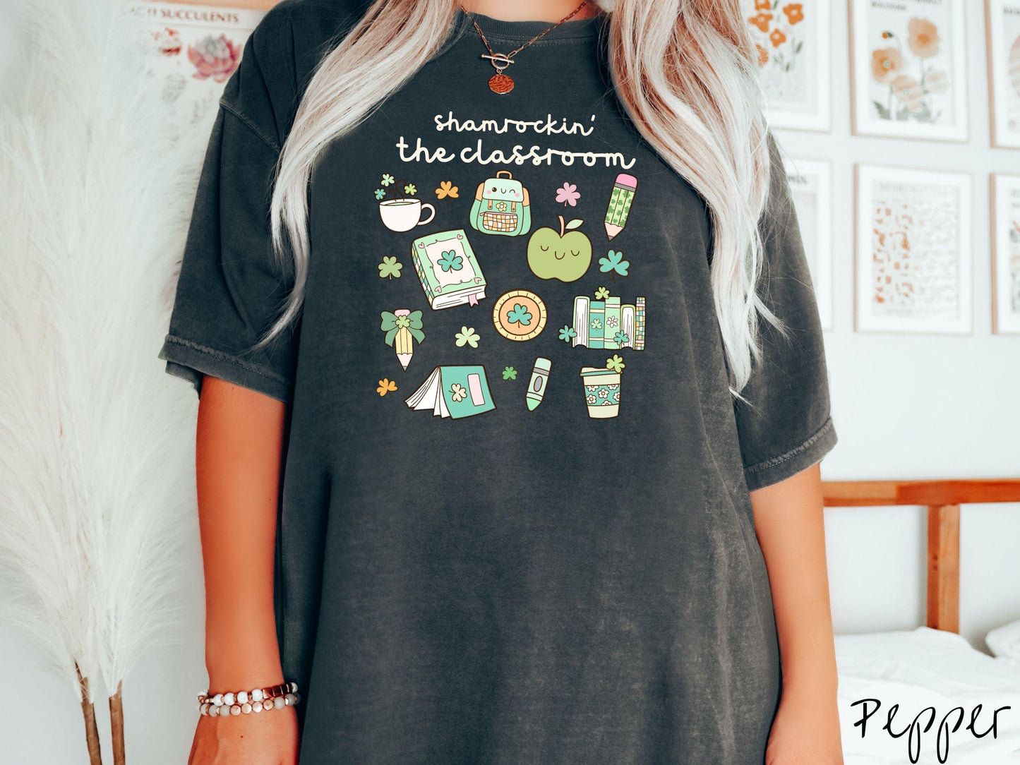 Colorful St Patricks Day Teacher Shirt, Fun Lucky Teacher Shamrock Tee, Classroom Holiday Shirt for Educators, Grid Style