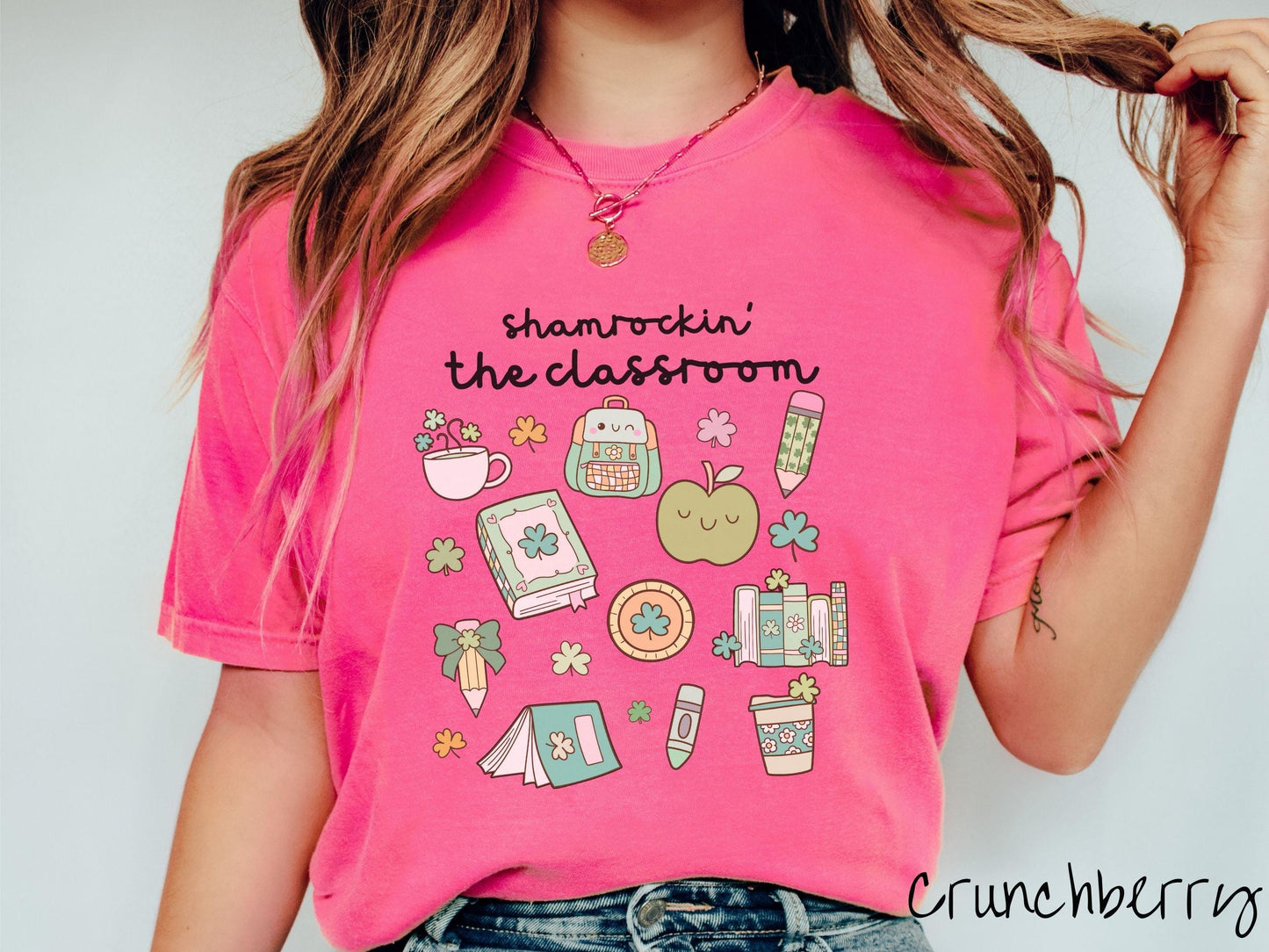 Colorful St Patricks Day Teacher Shirt, Fun Lucky Teacher Shamrock Tee, Classroom Holiday Shirt for Educators, Grid Style