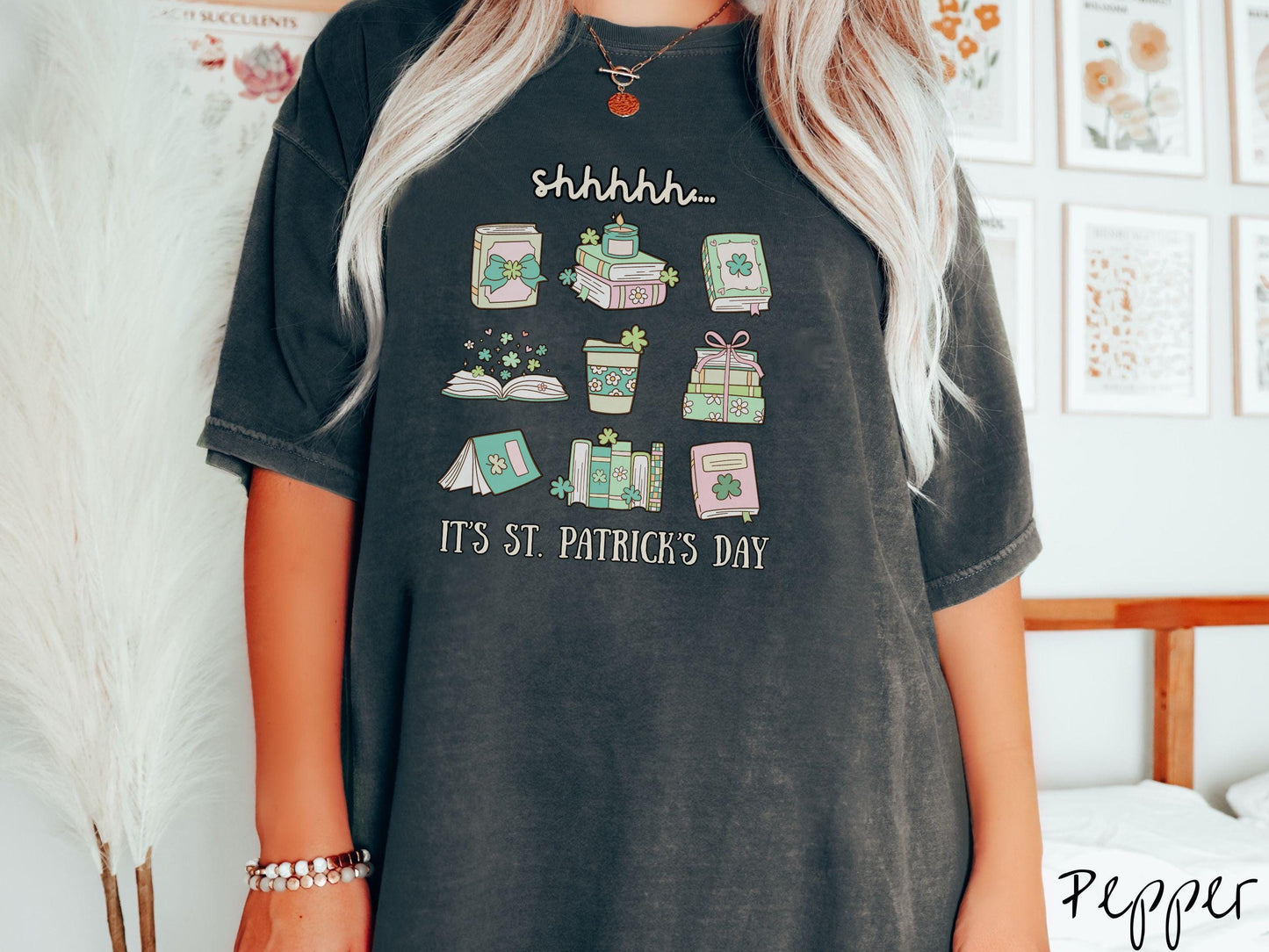 Librarian St Patricks Day Shirt, Lucky Librarian Tee, Book Lover Shamrock Shirt, Library Staff Green Shirt, Reading Teacher Grid Tee